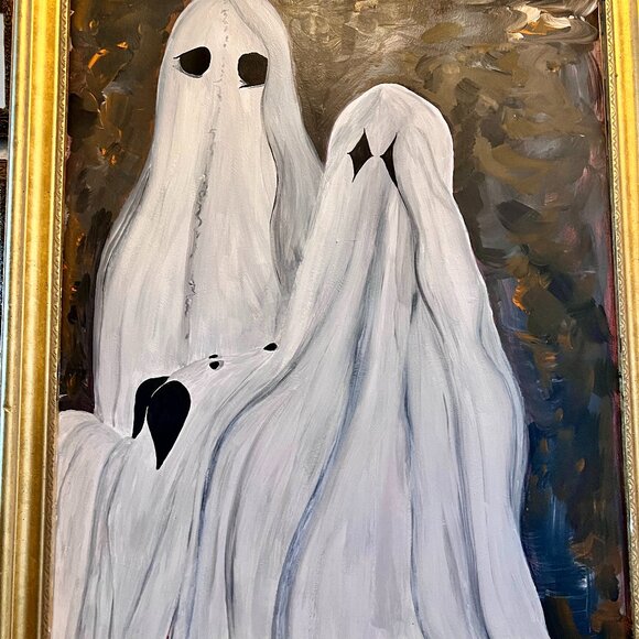 Vintage Portrait of Ghost Family Painting in a Vintage Gold Frame